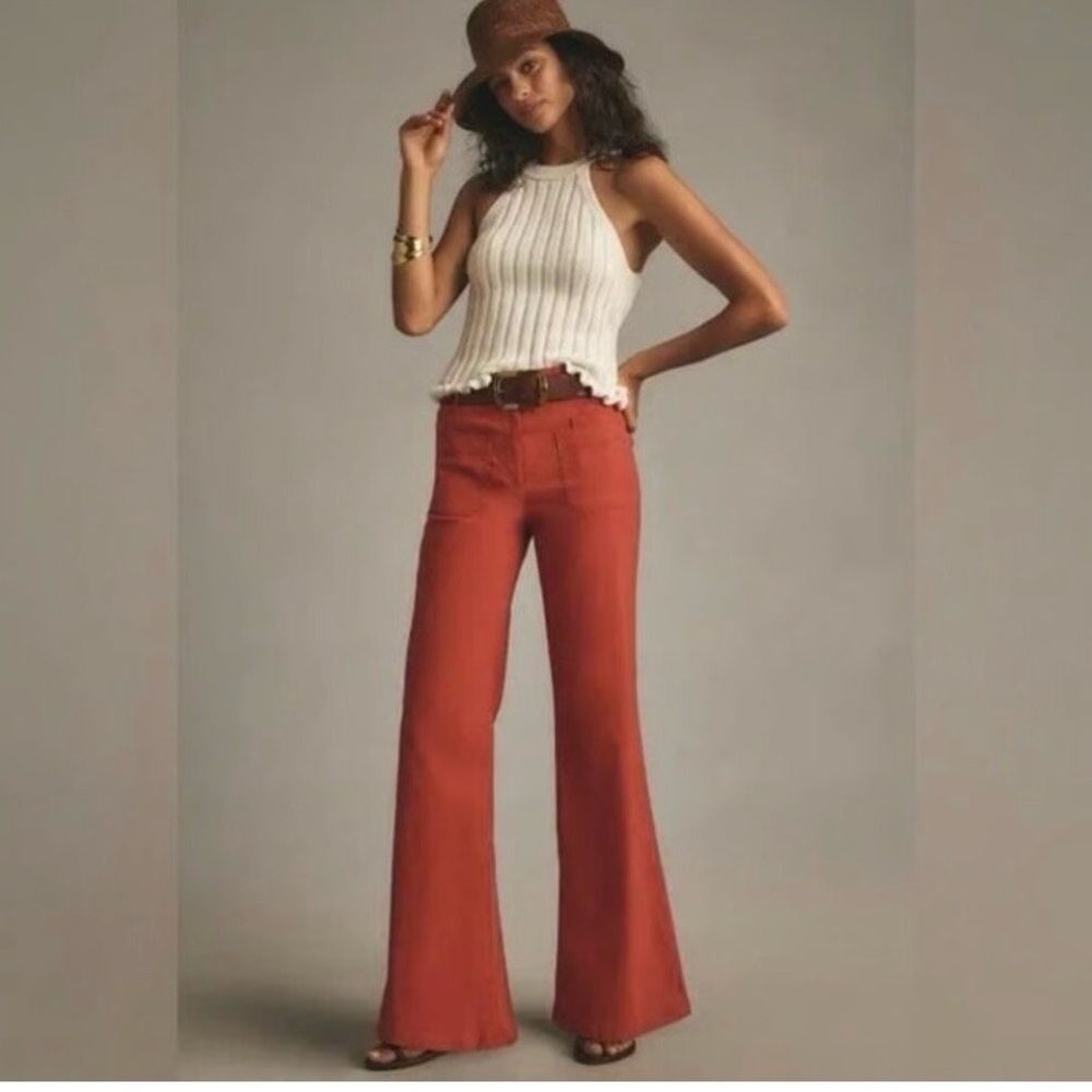 Maeve Rust Wide-Leg Flare Jeans